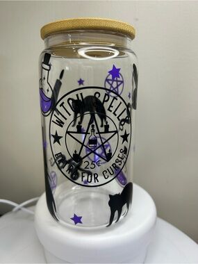 Witch Spells Apothecary Glass Tumbler with Bamboo Lid & Glass Straw
